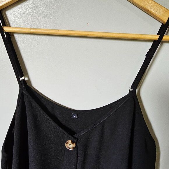 EUC BLACK BUTTON DOWN TANK SHORT DRESS SIZE M - Picture 5 of 9